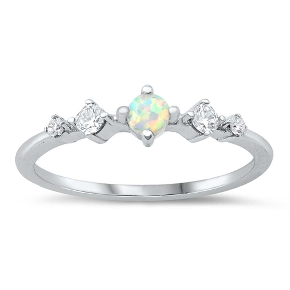 Sterling Silver White Lab Opal and CZ Ring, Face Height of 5mm