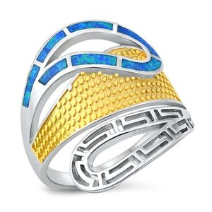 Sterling Silver Gold Plated Blue Lab Opal Ring-26mm
