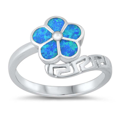 Sterling Silver Lab Opal Plumeria Ring