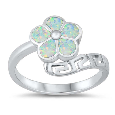 Sterling Silver Lab Opal Plumeria Ring