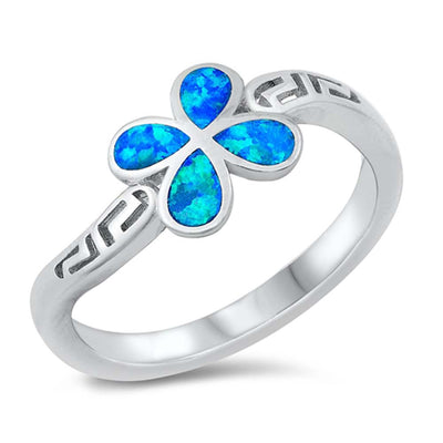 Sterling Silver Lab Opal Butterfly Meander Ring