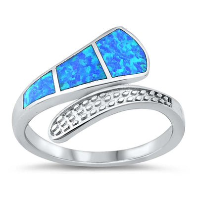 Sterling Silver Blue Lab Opal Bypass Ring