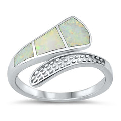 Sterling Silver White Lab Opal Bypass Ring