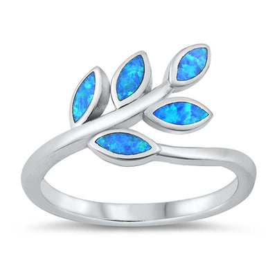 Sterling Silver Lab Opal Leaves Ring