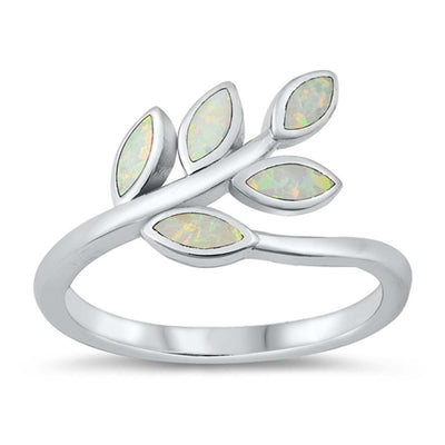 Sterling Silver Lab Opal Leaves Ring