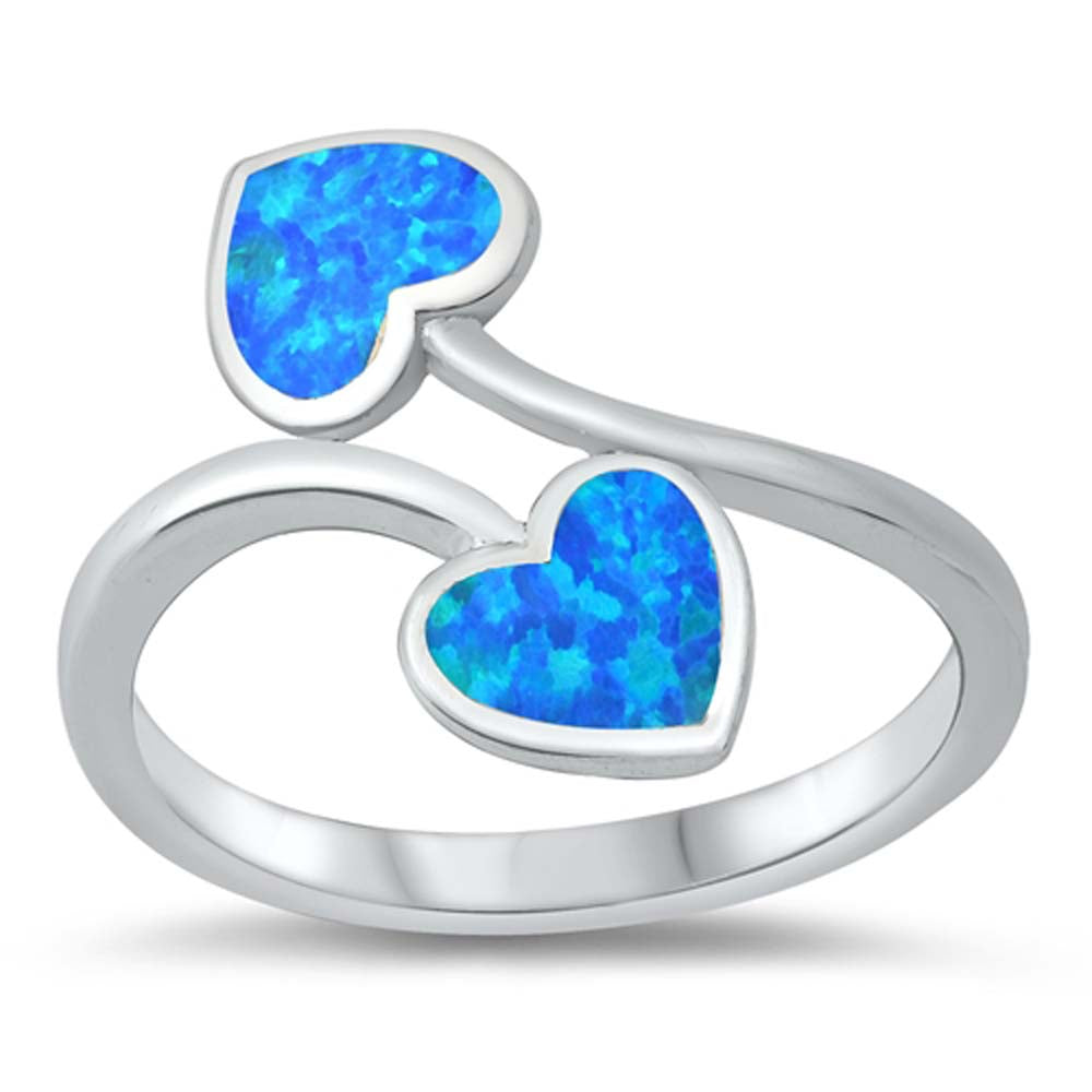 Sterling Silver Two Hearts Lab Opal Ring