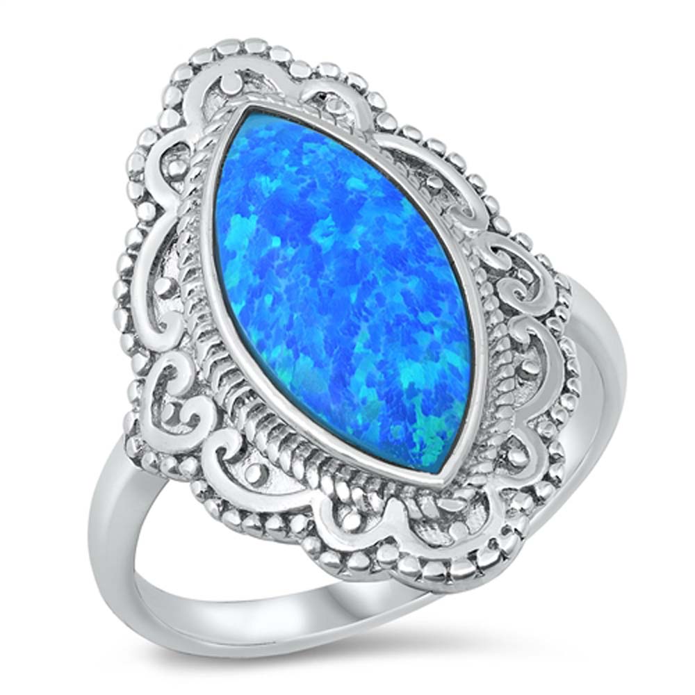 Sterling Silver 25mm Blue Lab Opal Ring