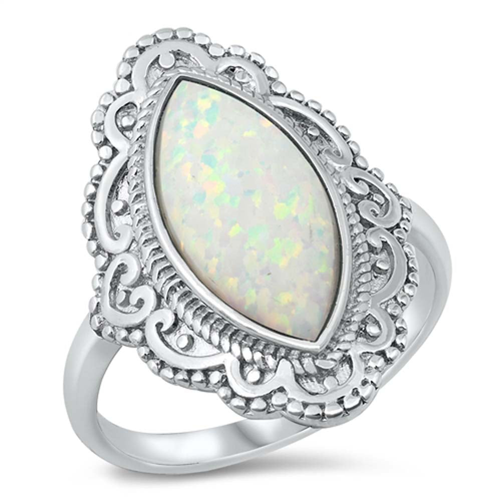 Sterling Silver 25mm White Lab Opal Ring