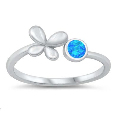Sterling Silver Lab Opal Butterfly Ring