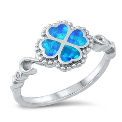 Sterling Silver Lab Opal Clover Ring