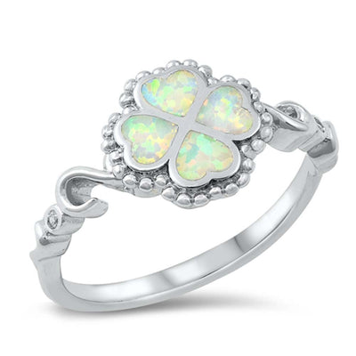 Sterling Silver Lab Opal Clover Ring