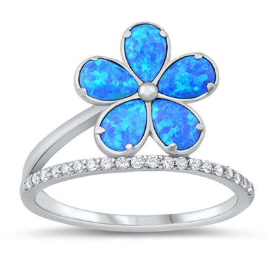 Sterling Silver Lab Opal Plumeria Ring