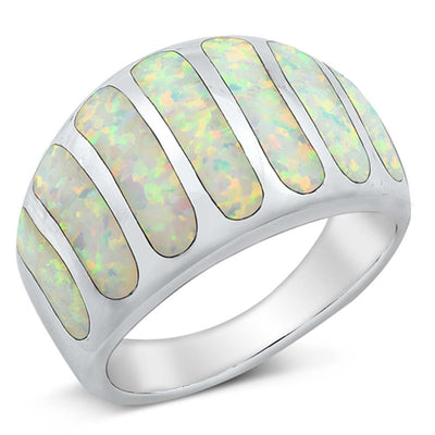Sterling Silver White Lab Opal Ring