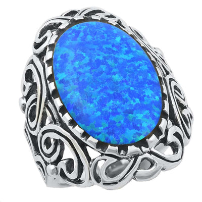 Sterling Silver Vintage Style Blue Lab Opal Ring