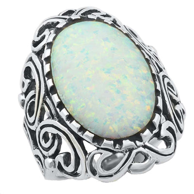 Sterling Silver Vintage Style White Lab Opal Ring