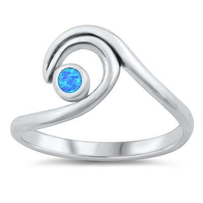 Sterling Silver Wave Blue Lab Opal Ring