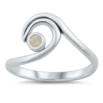 Sterling Silver Wave White Lab Opal Ring