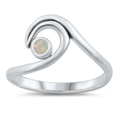Sterling Silver Wave White Lab Opal Ring