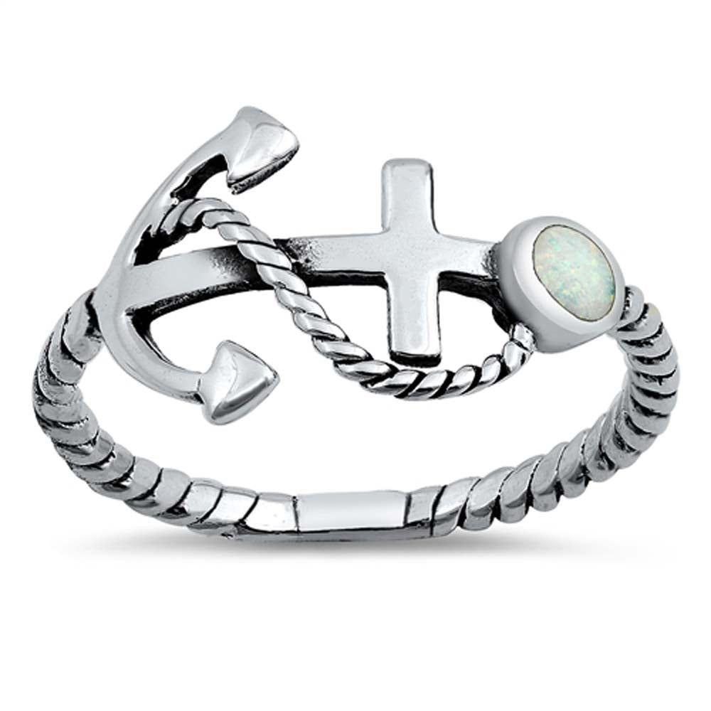 Sterling Silver White Lab Opal Ring
