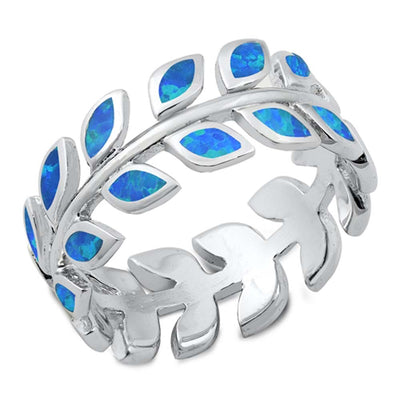 Sterling Silver Eternity Fern Blue Lab Opal Ring