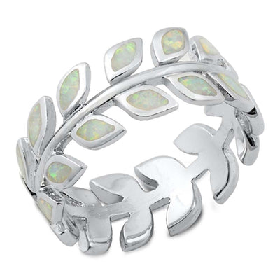 Sterling Silver Eternity Fern White Lab Opal Ring