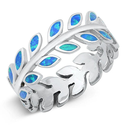 Sterling Silver Rhodium Plated Blue Lab Opal Ring - silverdepot