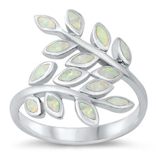 Load image into Gallery viewer, Sterling Silver Fern Leaves White Lab Opal Ring