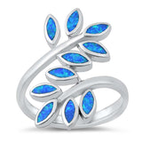 Sterling Silver Leaves Blue Lab Opal Ring