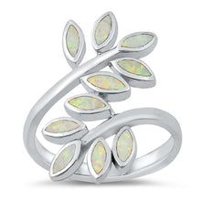 Load image into Gallery viewer, Sterling Silver Leaves White Lab Opal Ring