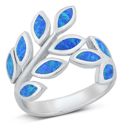 Sterling Silver Leaves Blue Lab Opal Ring