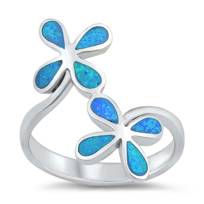 Sterling Silver Flowers Blue Lab Opal Ring