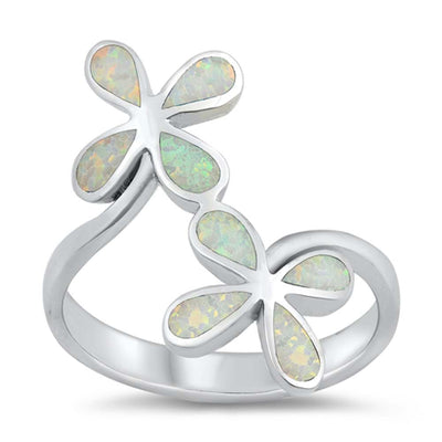 Sterling Silver Flowers White Lab Opal Ring