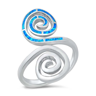 Sterling Silver Spirals Blue Lab Opal Ring