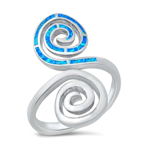 Sterling Silver Spirals Blue Lab Opal Ring