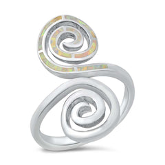 Sterling Silver Spirals White Lab Opal Ring
