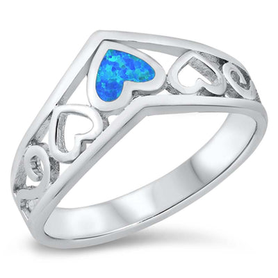 Sterling Silver Filigree Heart Blue Lab Opal Ring