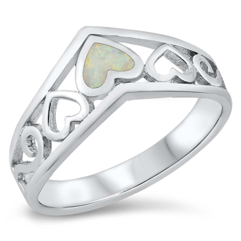 Sterling Silver Filigree Heart White Lab Opal Ring