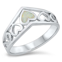Load image into Gallery viewer, Sterling Silver Filigree Heart White Lab Opal Ring