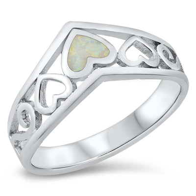 Sterling Silver Filigree Heart White Lab Opal Ring