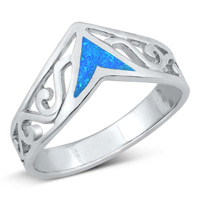Sterling Silver V Shape Blue Lab Opal Ring