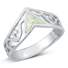 Load image into Gallery viewer, Sterling Silver V Shape White Lab Opal Ring