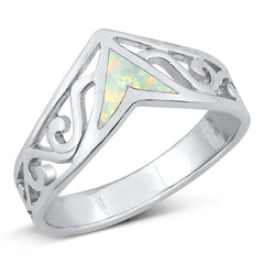 Sterling Silver V Shape White Lab Opal Ring