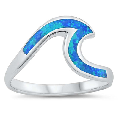 Sterling Silver Wave Blue Lab Opal Ring