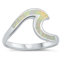 Sterling Silver Wave White Lab Opal Ring