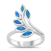 Load image into Gallery viewer, Sterling Silver Rhodium Plated Blue Lab Opal Leaves Ring - silverdepot