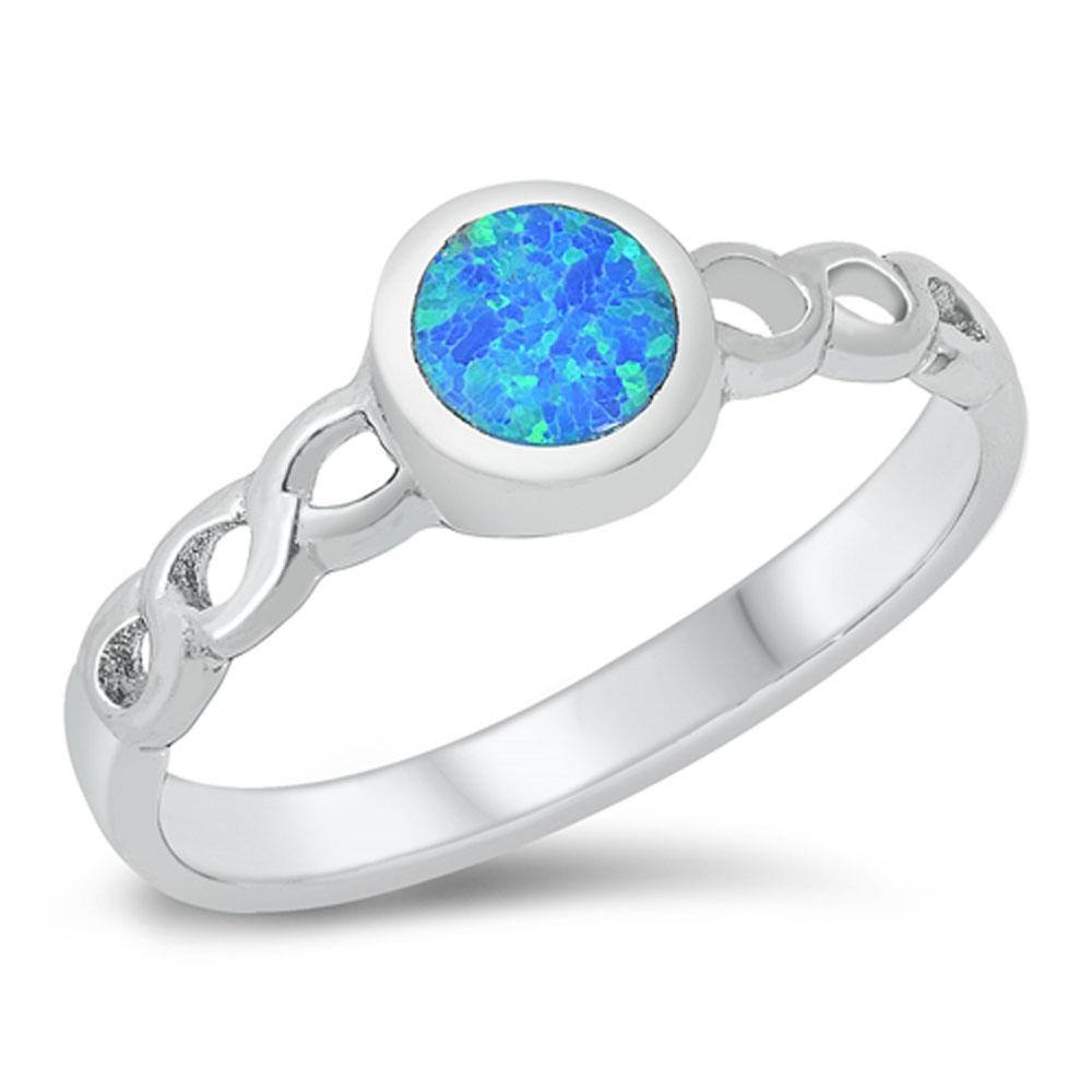 Sterling Silver Rhodium Plated Blue Lab Opal Ring - silverdepot