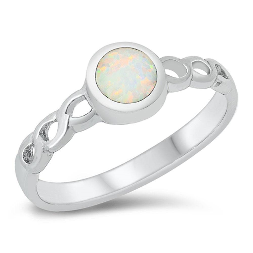 Sterling Silver Rhodium Plated White Lab Opal Ring - silverdepot