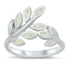 Load image into Gallery viewer, Sterling Silver Leaves White Lab Opal Ring