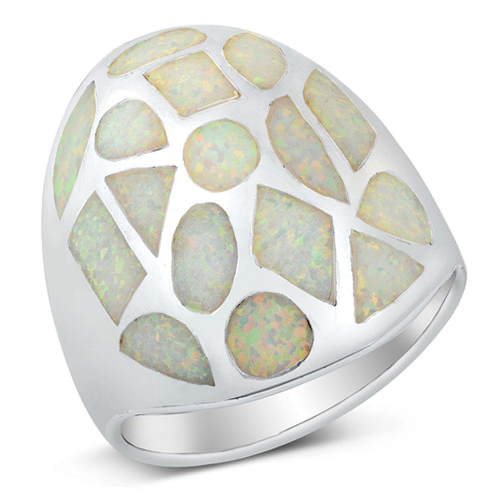 Sterling Silver Rhodium Plated White Lab Opal Ring - silverdepot