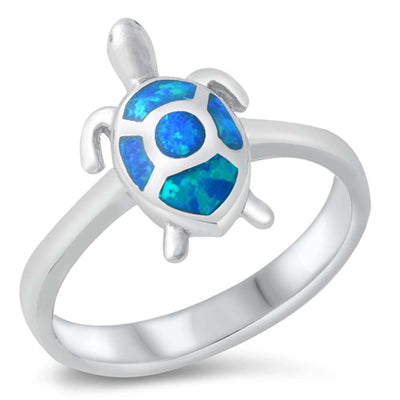 Sterling Silver Turtle Blue Lab Opal Ring
